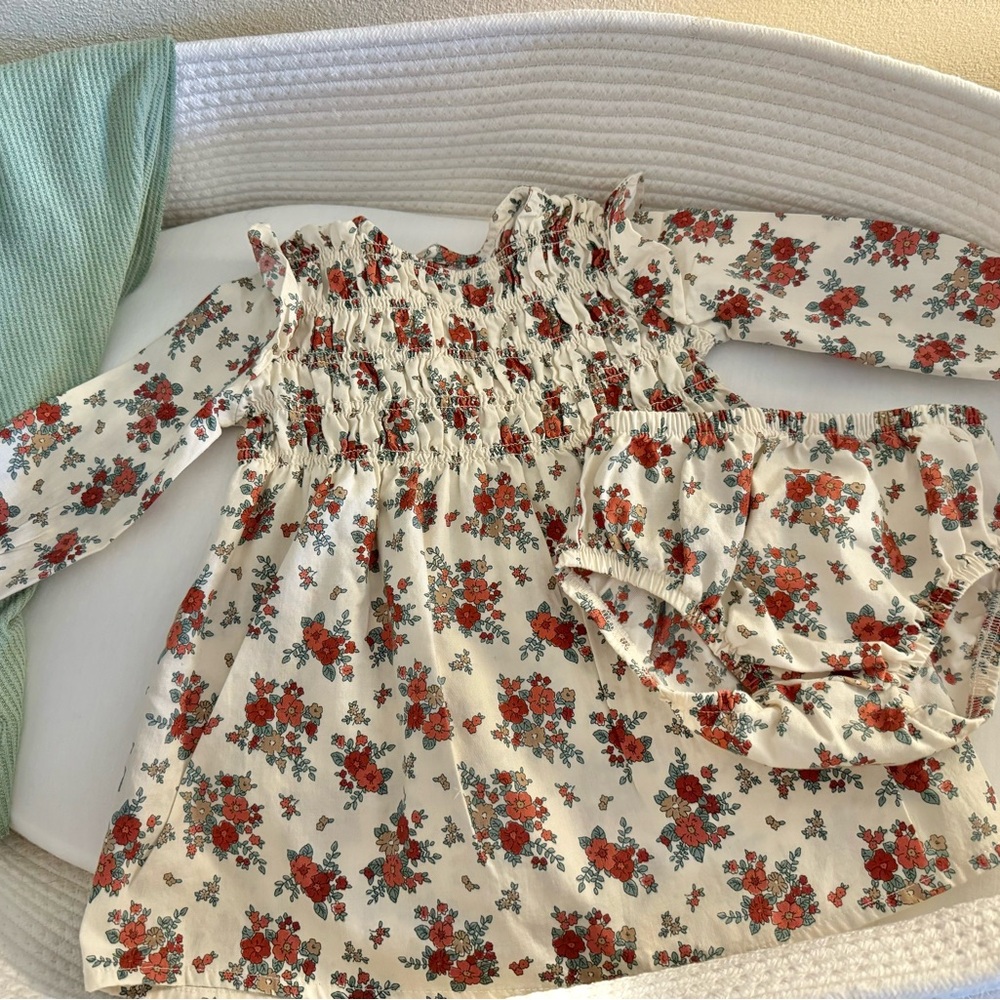 Carter's Floral Dress Set - Burnt Orange and Green